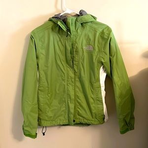 XS green north face rain jacket